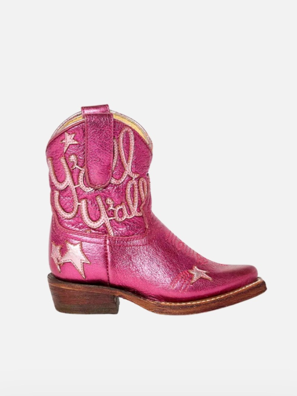 Kids Metallic Pink Cowboy Boot with 'Y'all' Embroidery